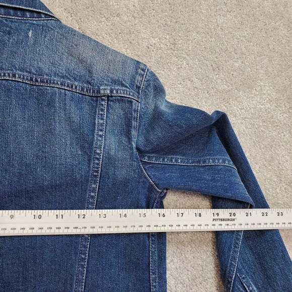 Vince Trucker Jacket Womens XS Blue Denim Y2K Stretch Biker 90s Distress Cowgirl - Picture 10 of 12